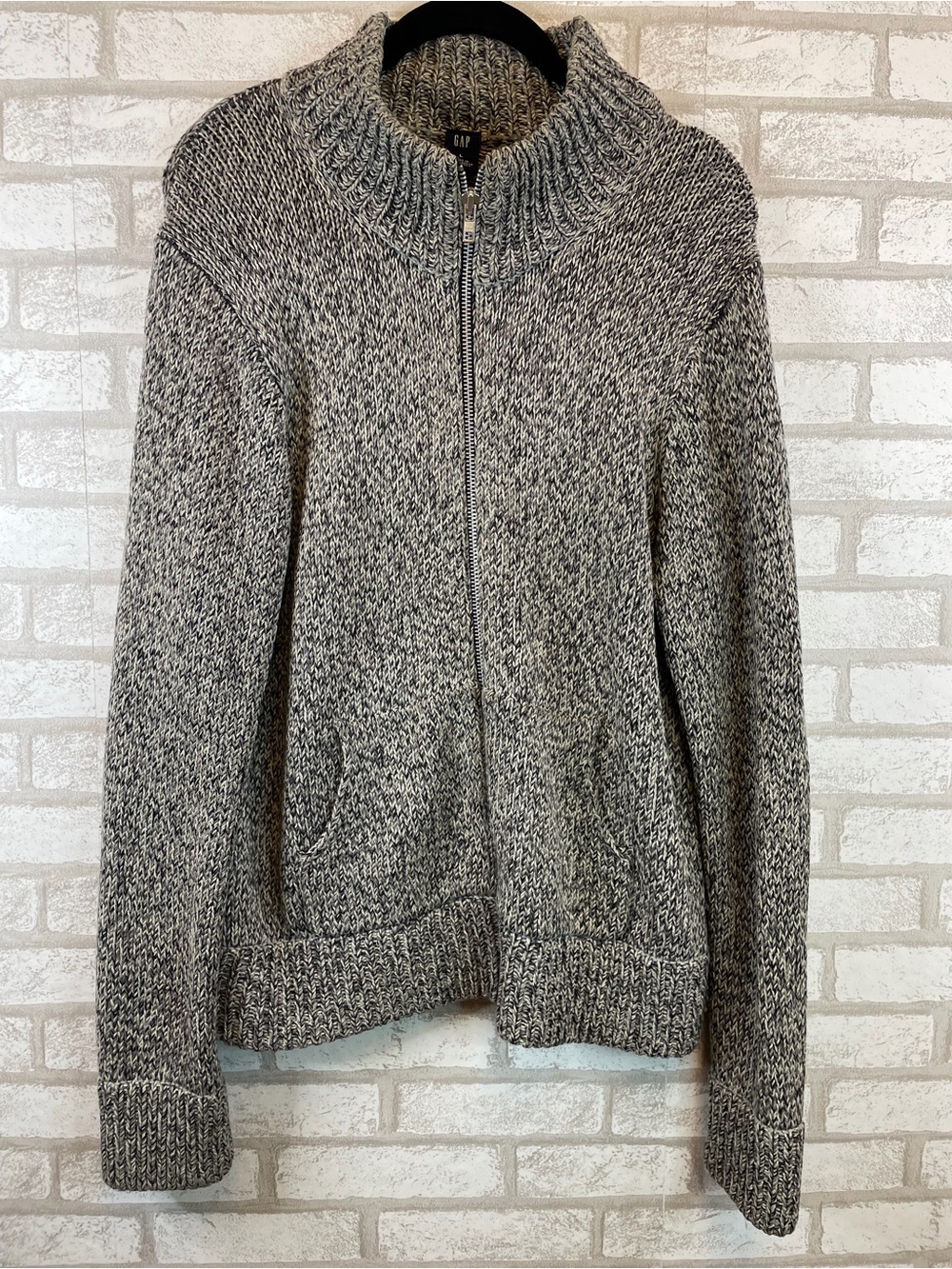 Gap Full-Zip Mock Neck Knit Sweater Marled Gray Size L